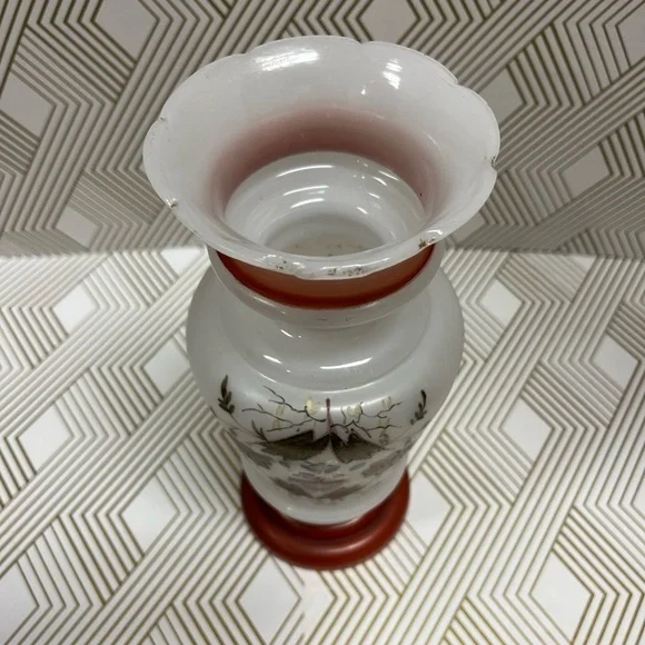 Antique Hand Blown Bristol Glass Vase Hand Painted - Picture 2 of 13